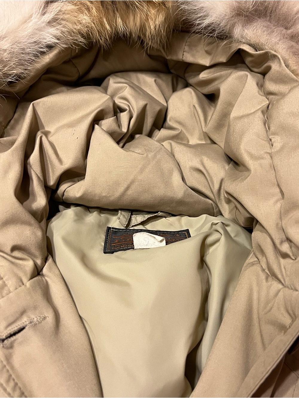 EDDIE BAUER Goose Down Long Trench Puff Jacket Removable Fox Fur Trim Size M-L - Picture 12 of 14